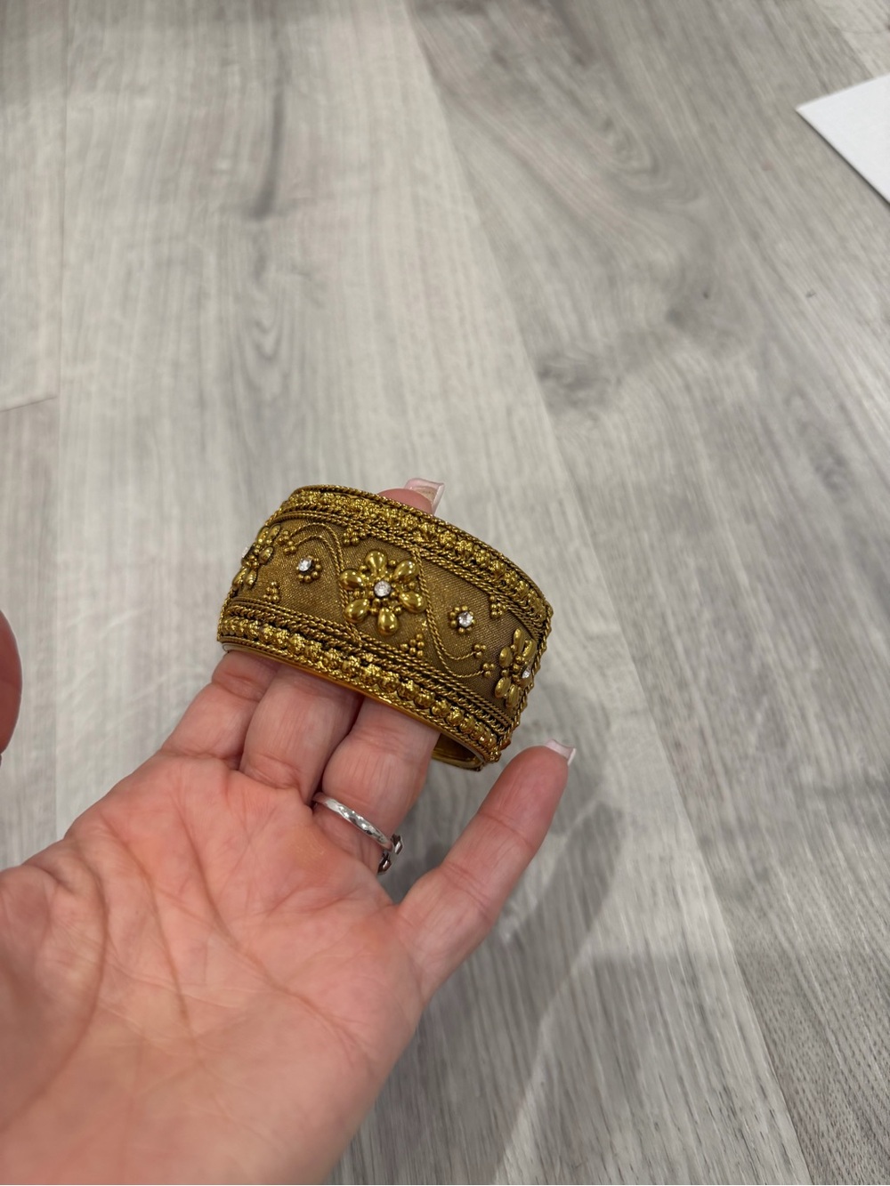 Gold Beaded Floral Cuff Bracelet - Women Accessories